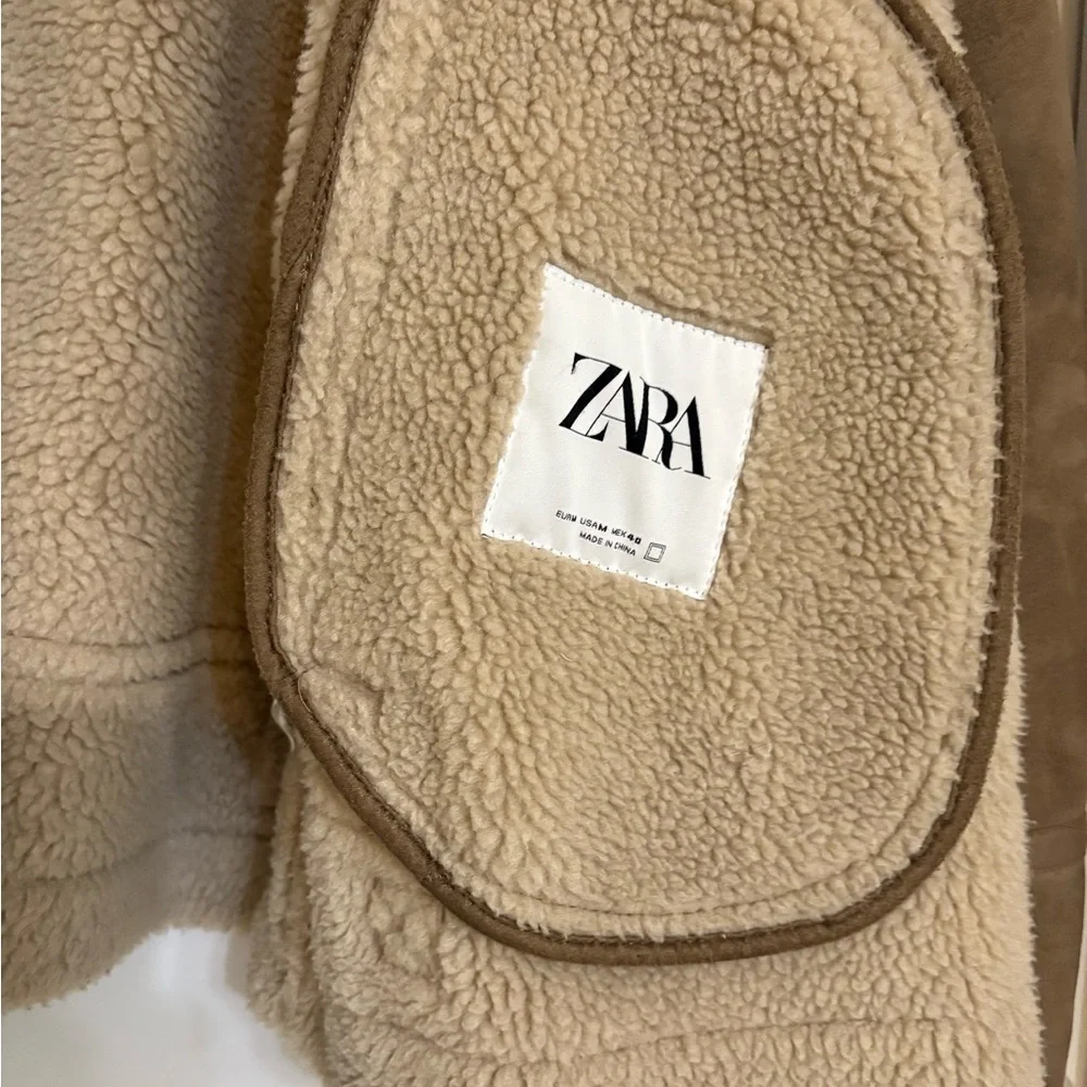 Zara Tan Shearling Collar Jacket - Picture 3 of 11